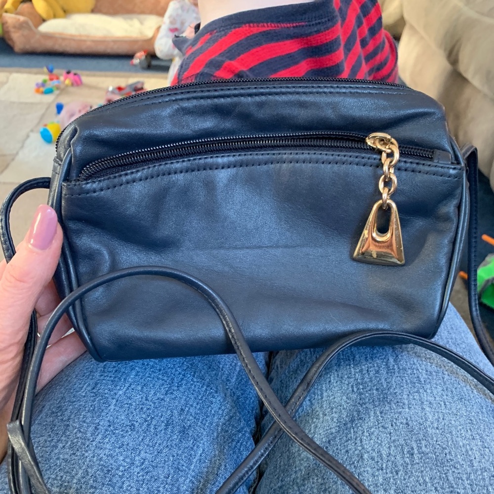 Giani Bernini Dark Navy Blue Leather Crossbody Bag Pu… Gem